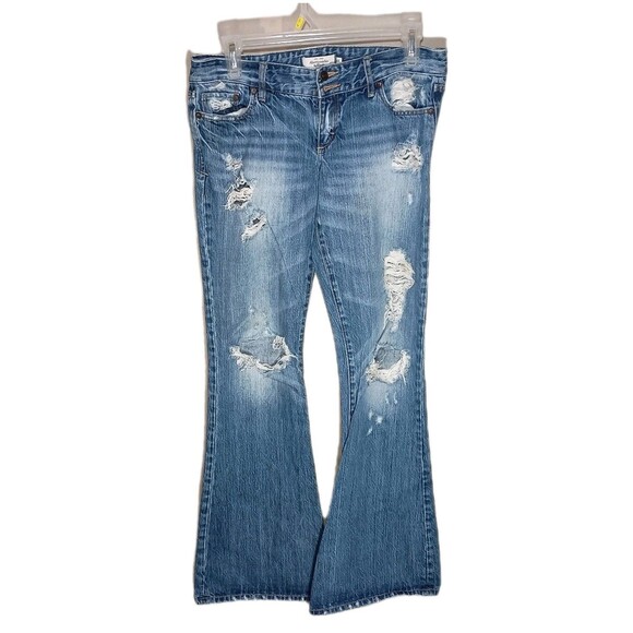 Vintage RARE Abercrombie Fitch Flared Jeans Trashed Thrashed Low Rise Distressed - Picture 15 of 16